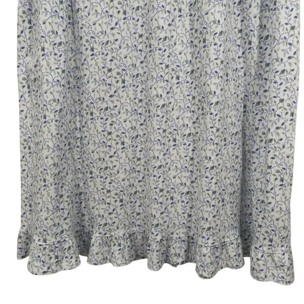 Eileen West Cap Sleeve Knee Length Floral Gown White/Blue/Green‎ Size Small
